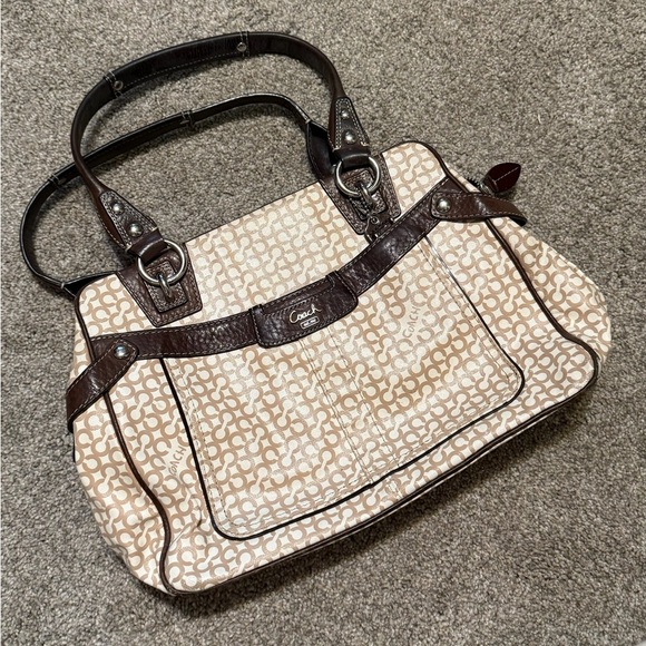 Coach Handbags - Vintage Coach Bag in Coated Canvas with Leather Trims and Straps